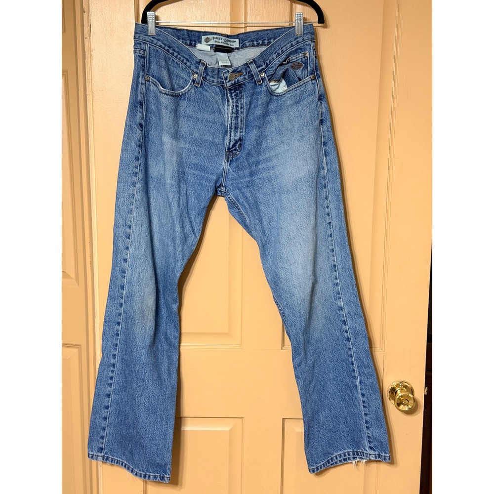 Harley-Davidson‎ Mens Relaxed Straight Leg Blue Denim Jeans 35x32 Biker Style